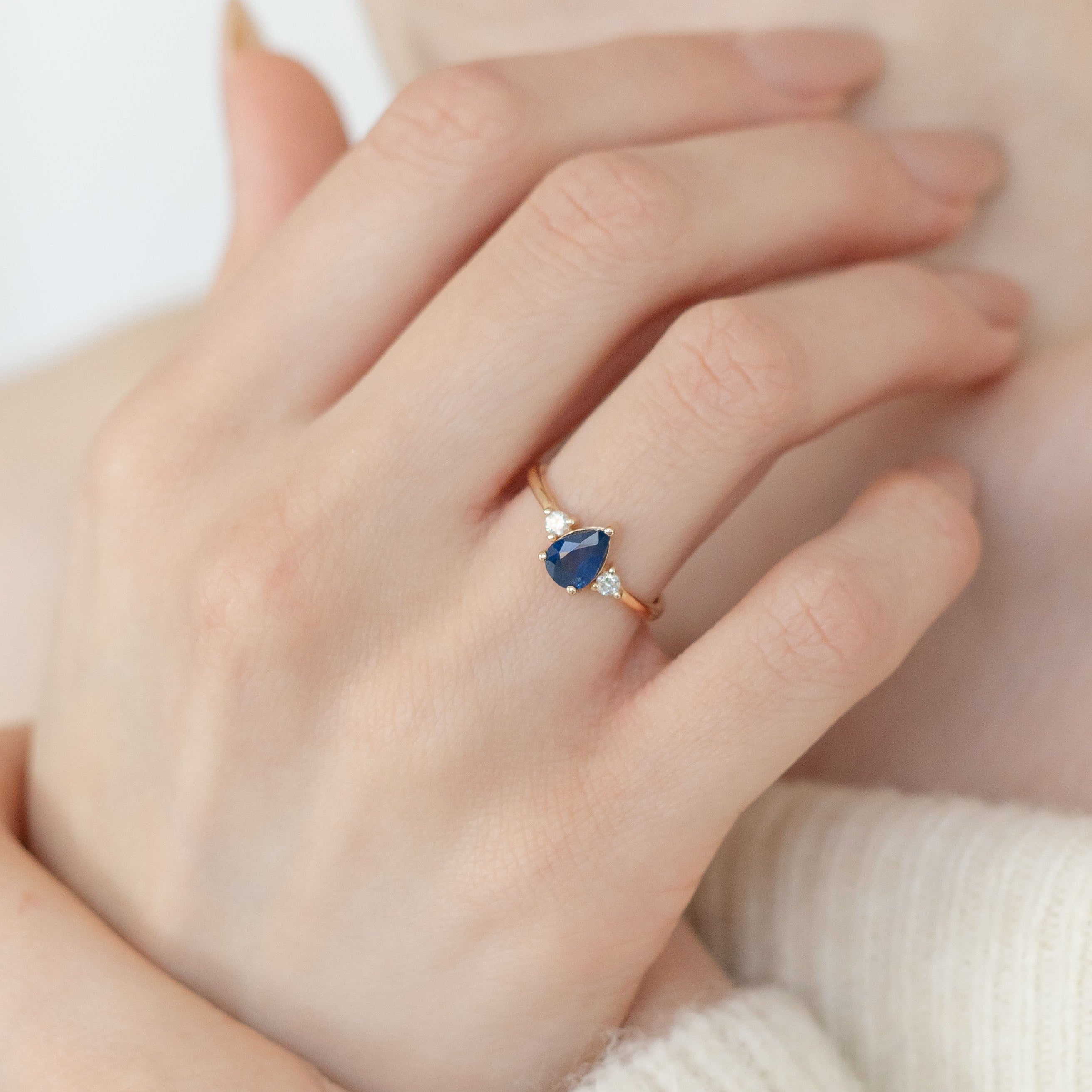 Pear Cut Blue Sapphire Ring With Diamond