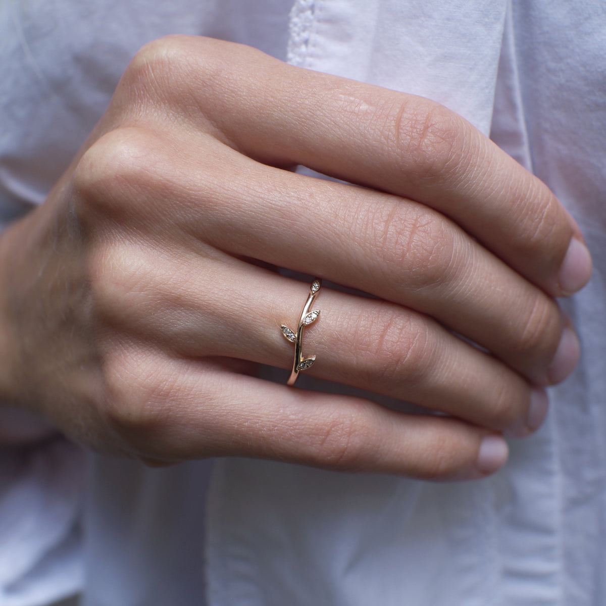 Diamond Leaf Branch Ring