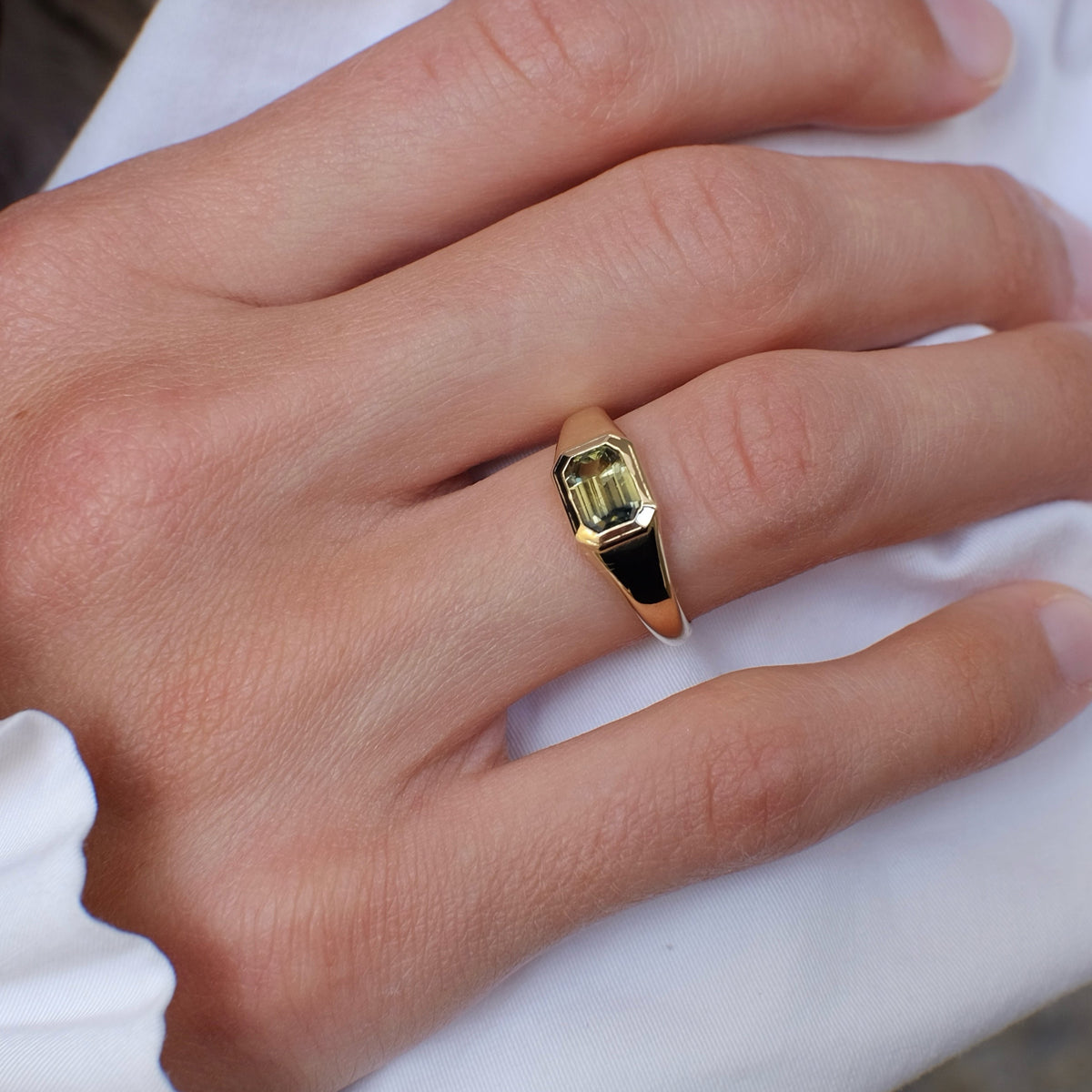 Green Sapphire Signet 14K Gold Ring