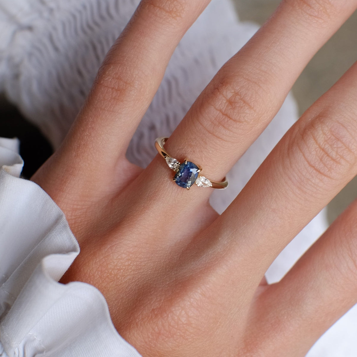 Blue Sapphire & Diamond Engagement Ring - Trinity