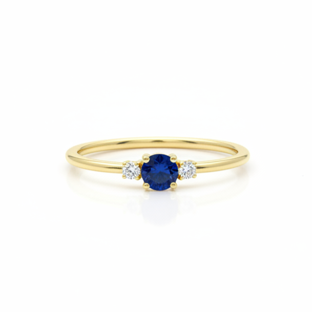 Dainty Blue Sapphire Ring With Diamond
