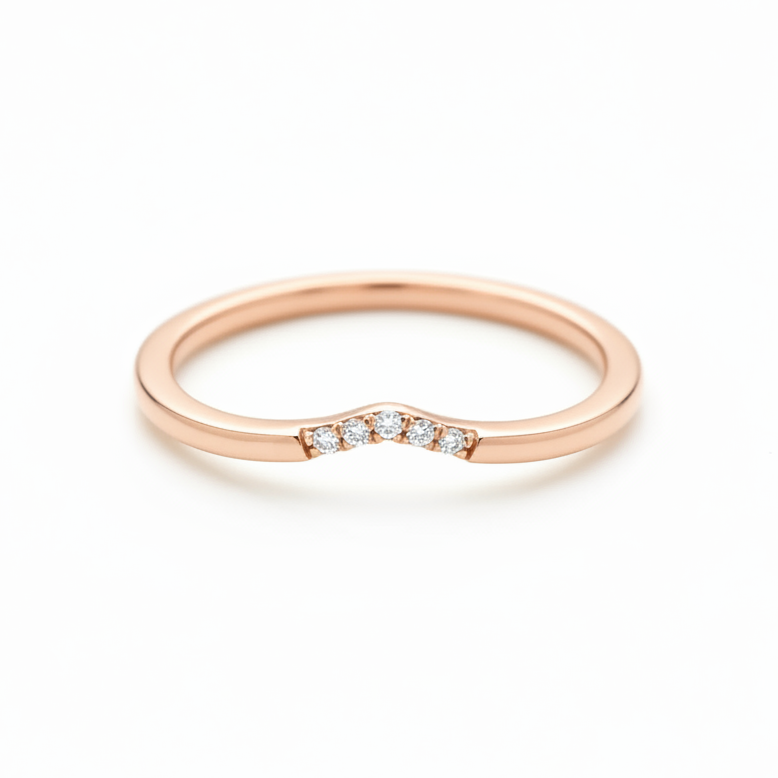 Dainty Curved Wedding Ring with Diamonds