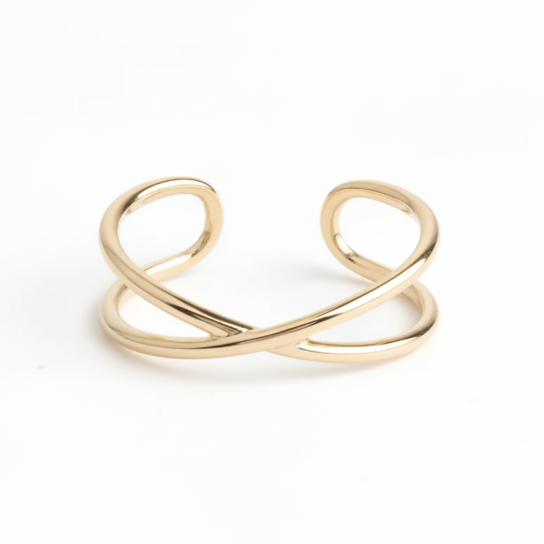 Doppel Kreuz Ring aus 14 karätigem Gold mit flexiblem Band