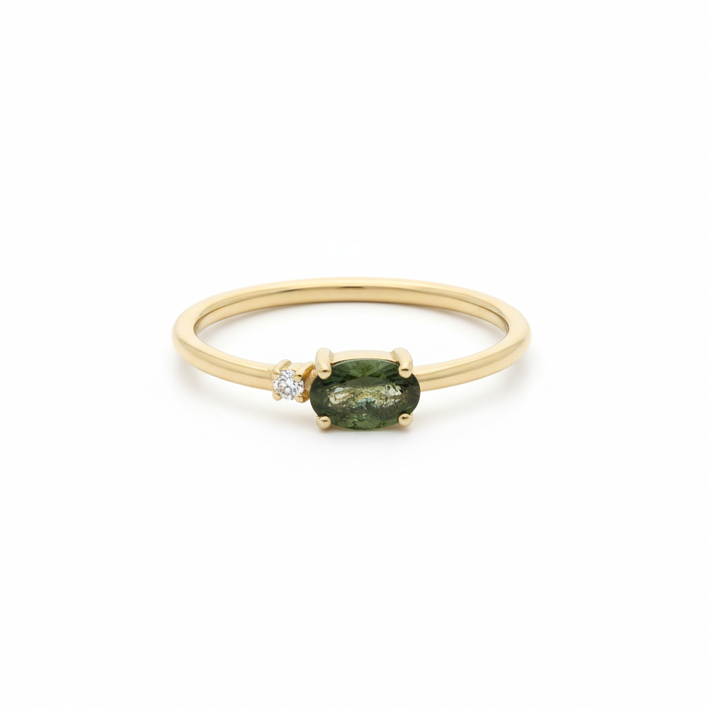 Double Stone Moldavite Ring With Diamond