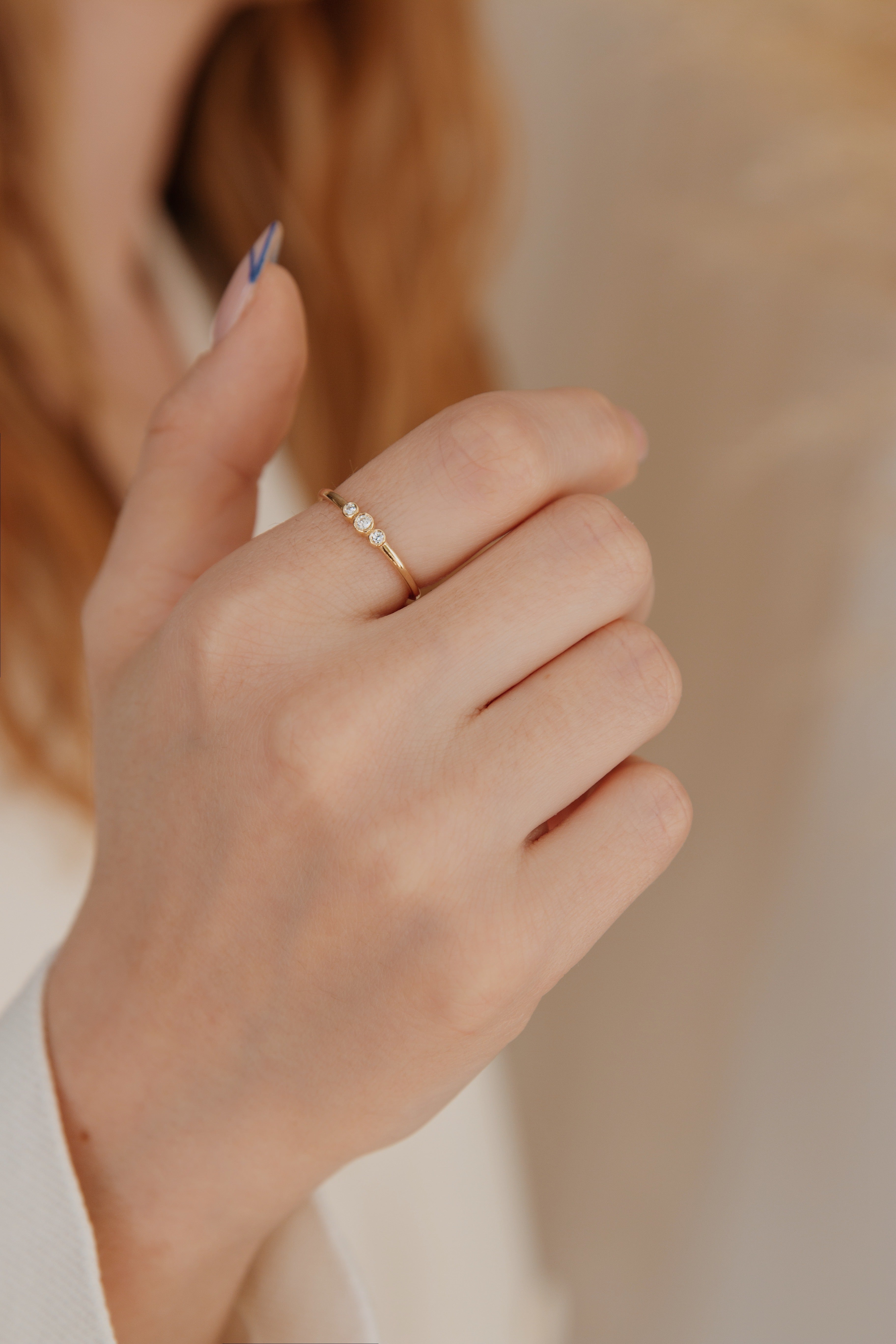 Three Stone Diamond Ring in a Bezel Setting Orizzo fine jewelry