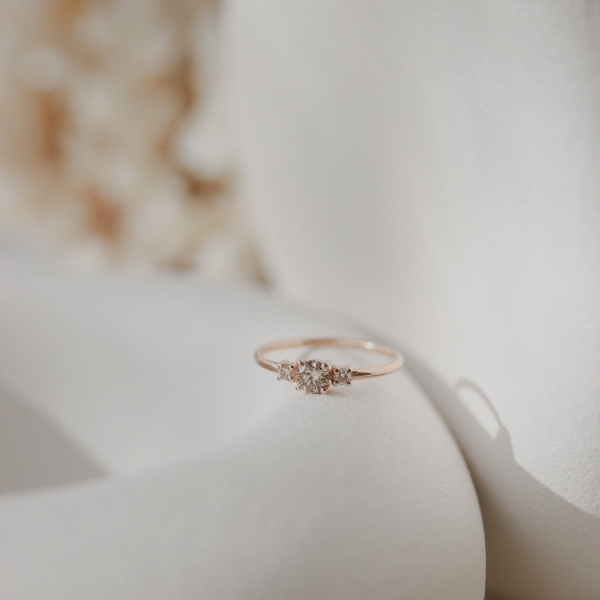 Three Stone Champagne Diamond Engagement Ring Orizzo fine jewelry