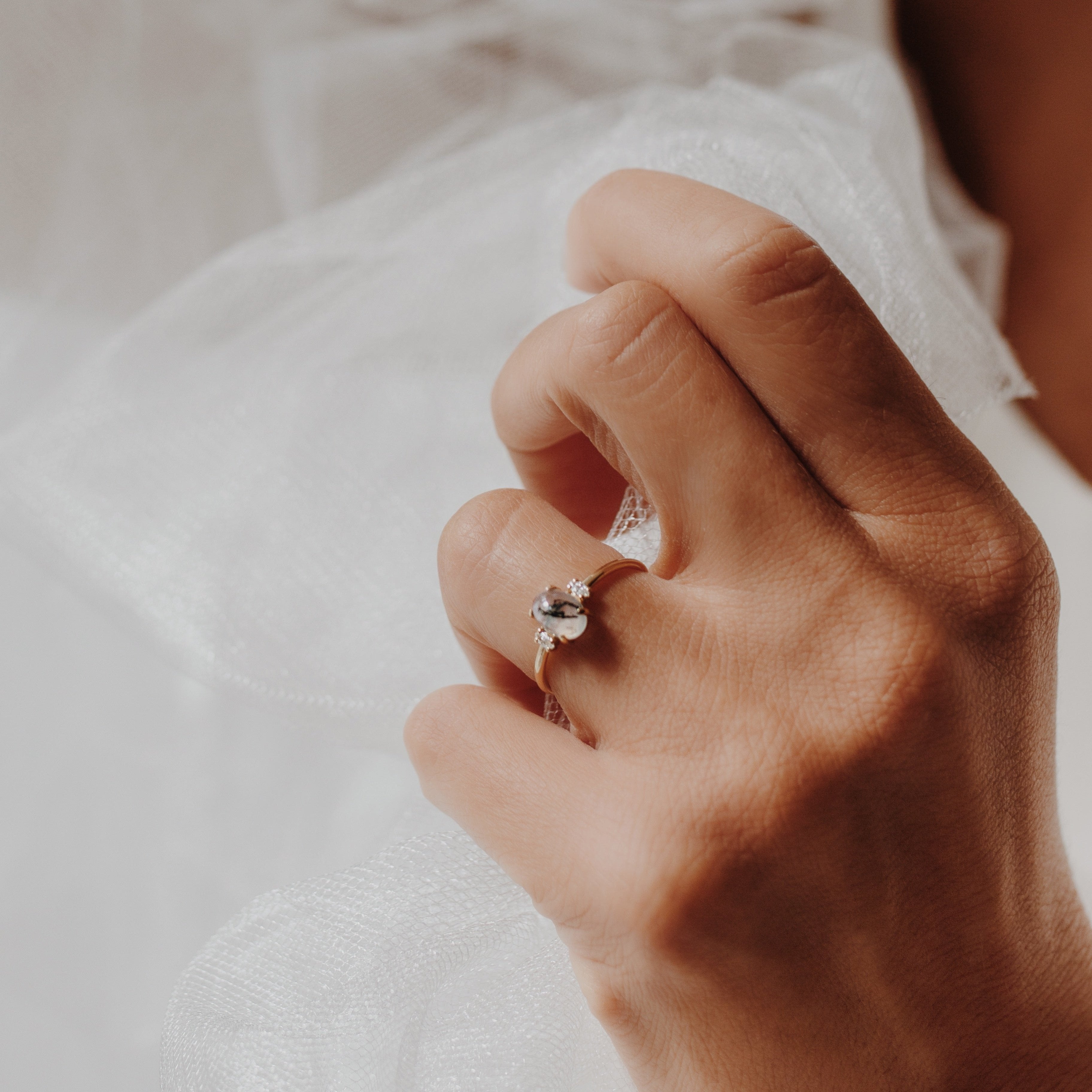 Moss Agate and Diamond Ring in 14K Gold