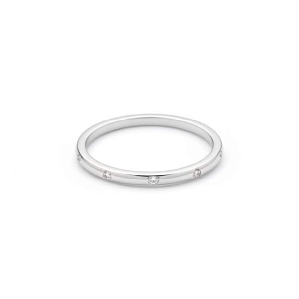 14 Karat Gold Ehering mit Versenktem Diamanten (Flush Set)