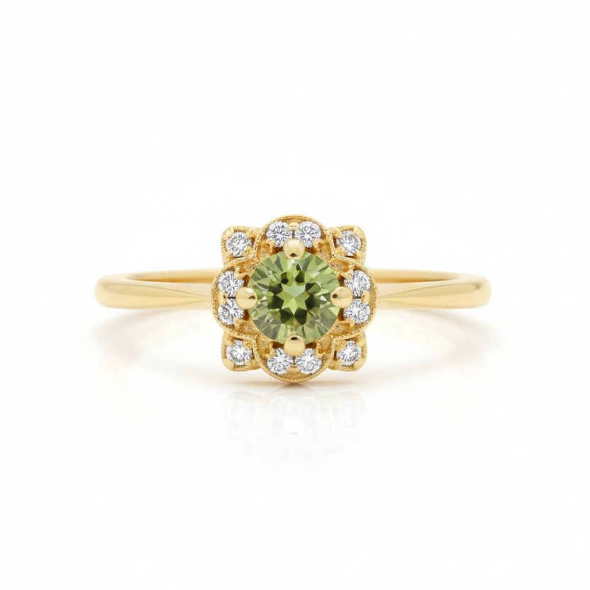 Green Sapphire Engagement Ring ve stylu Art Deco