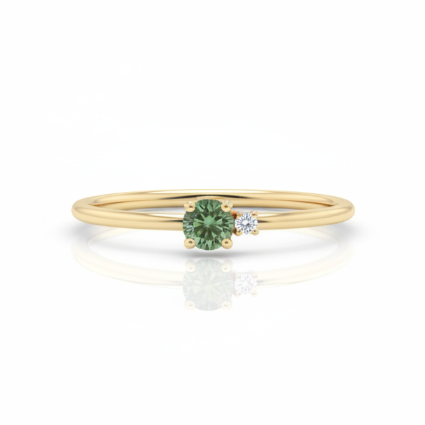 Green Sapphire Ring With Diamond - Double Stone Ring