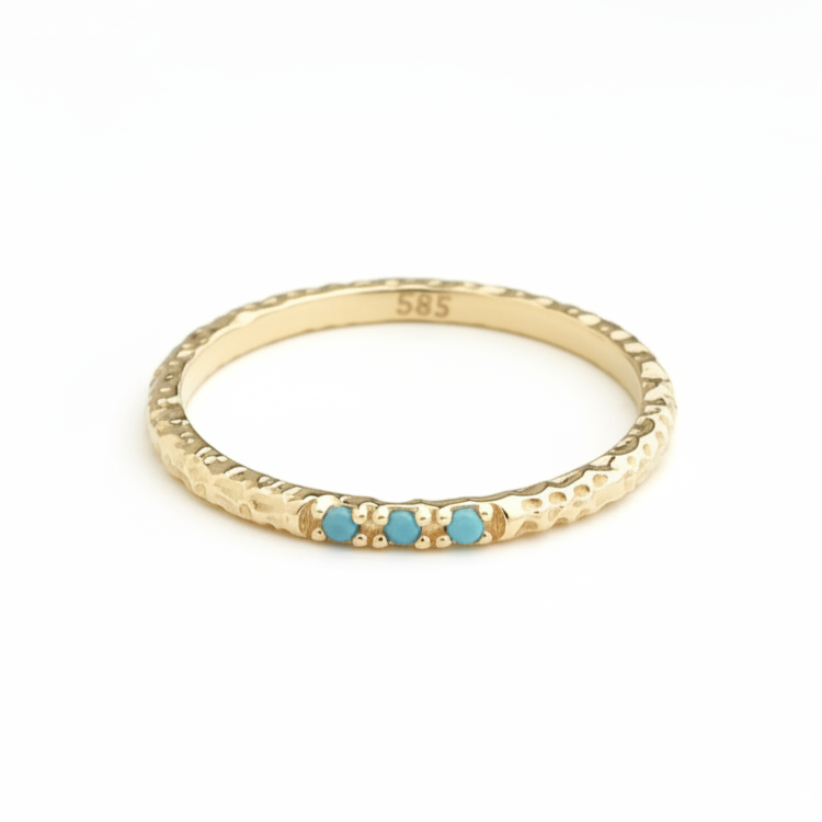 Hammered Gold Ring With Turquoise Stones in 14k Gold