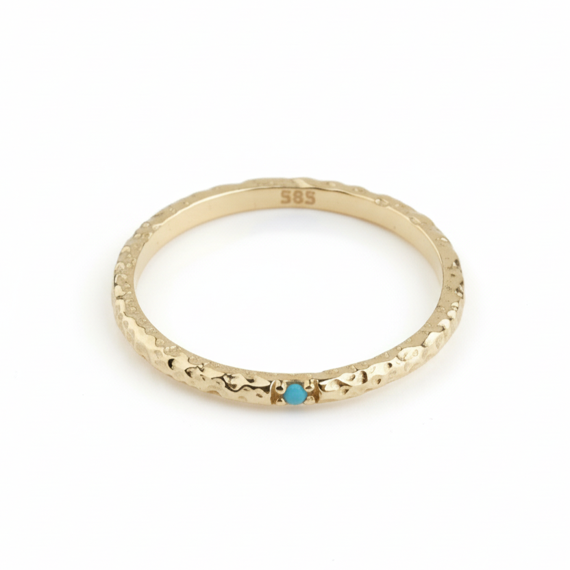 Hammered Gold Ring With Turquoise in 14k Gold