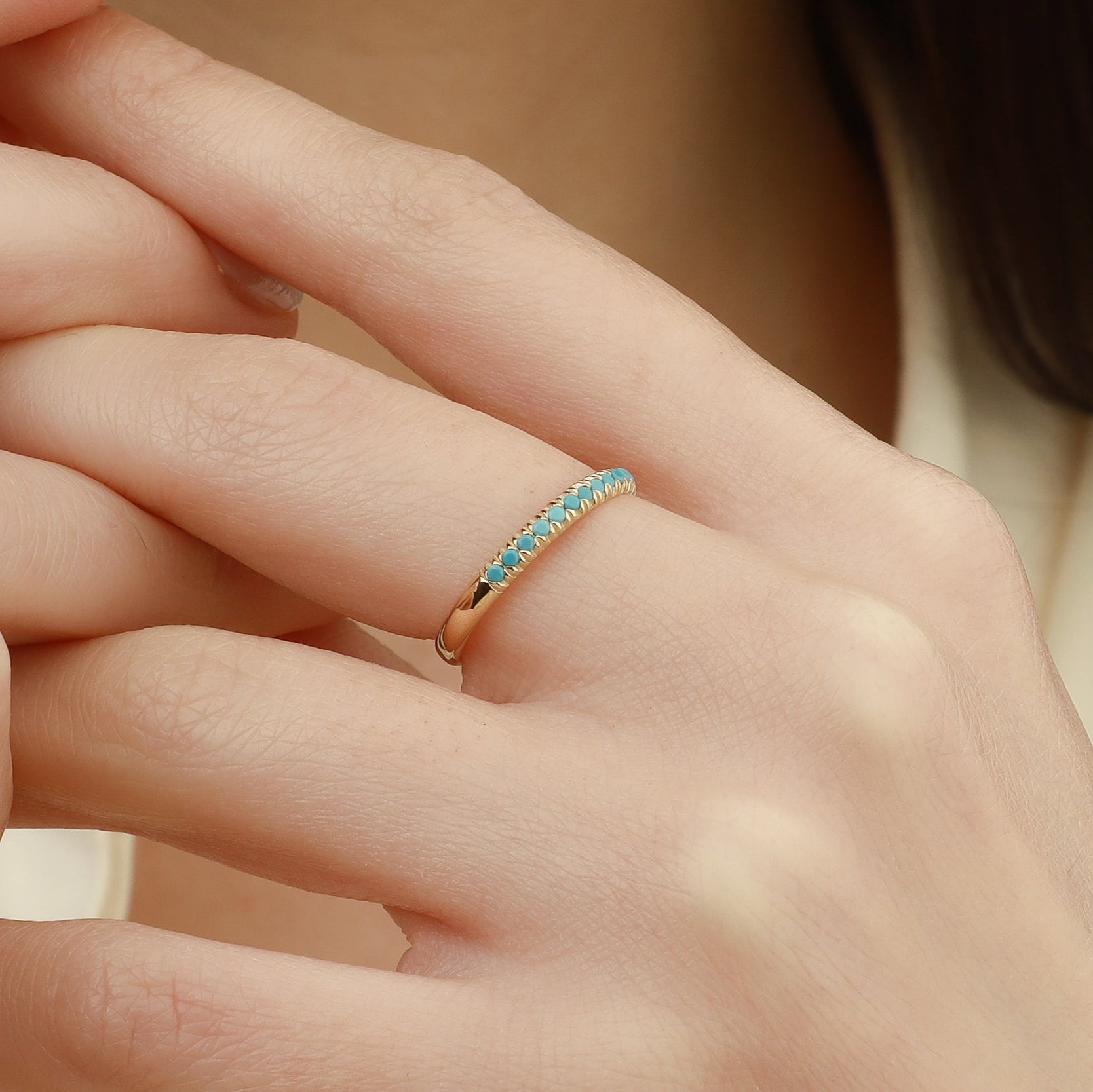 Turquoise Eternity Band In 14K Solid Gold