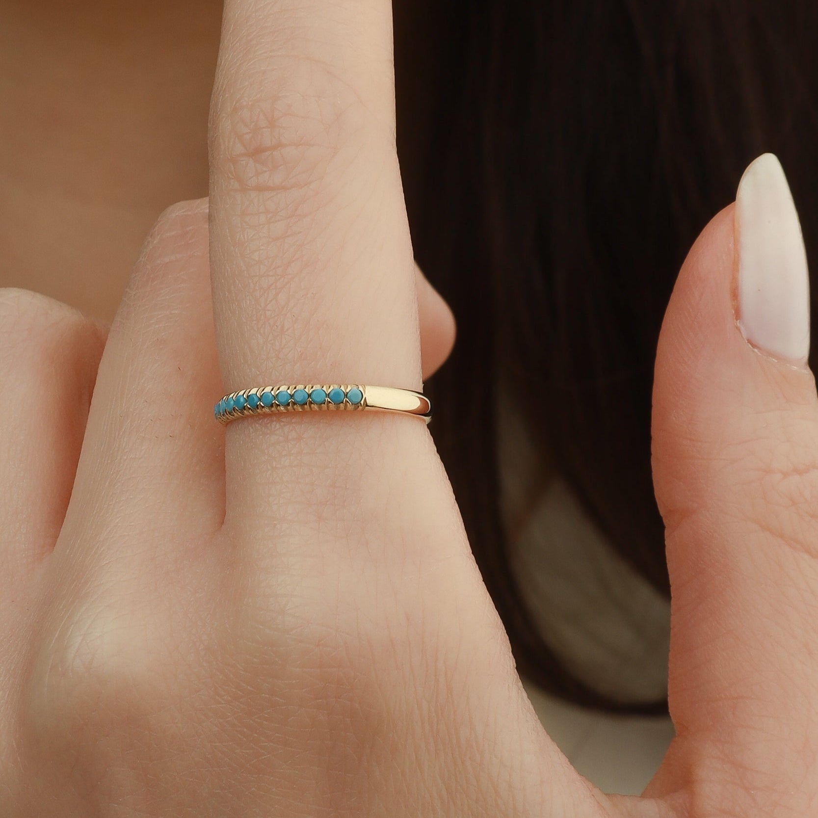 Turquoise Eternity Band In 14K Solid Gold