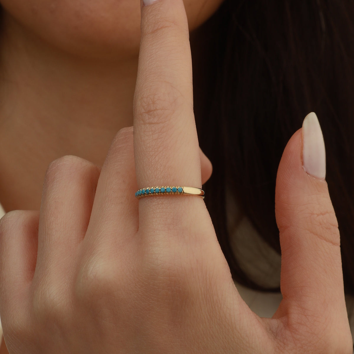 Turquoise Eternity Band In 14K Solid Gold