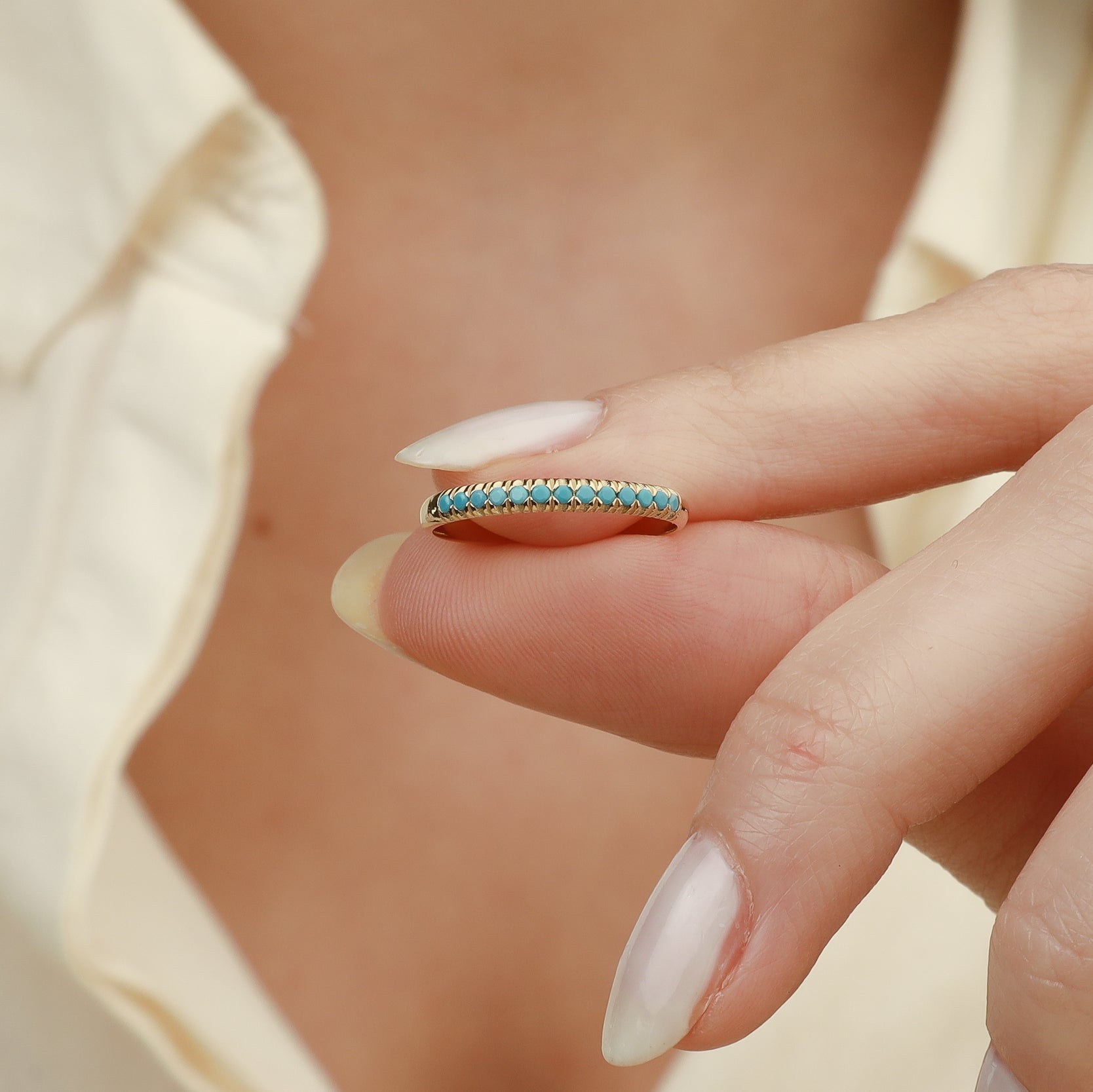 Turquoise Eternity Band In 14K Solid Gold