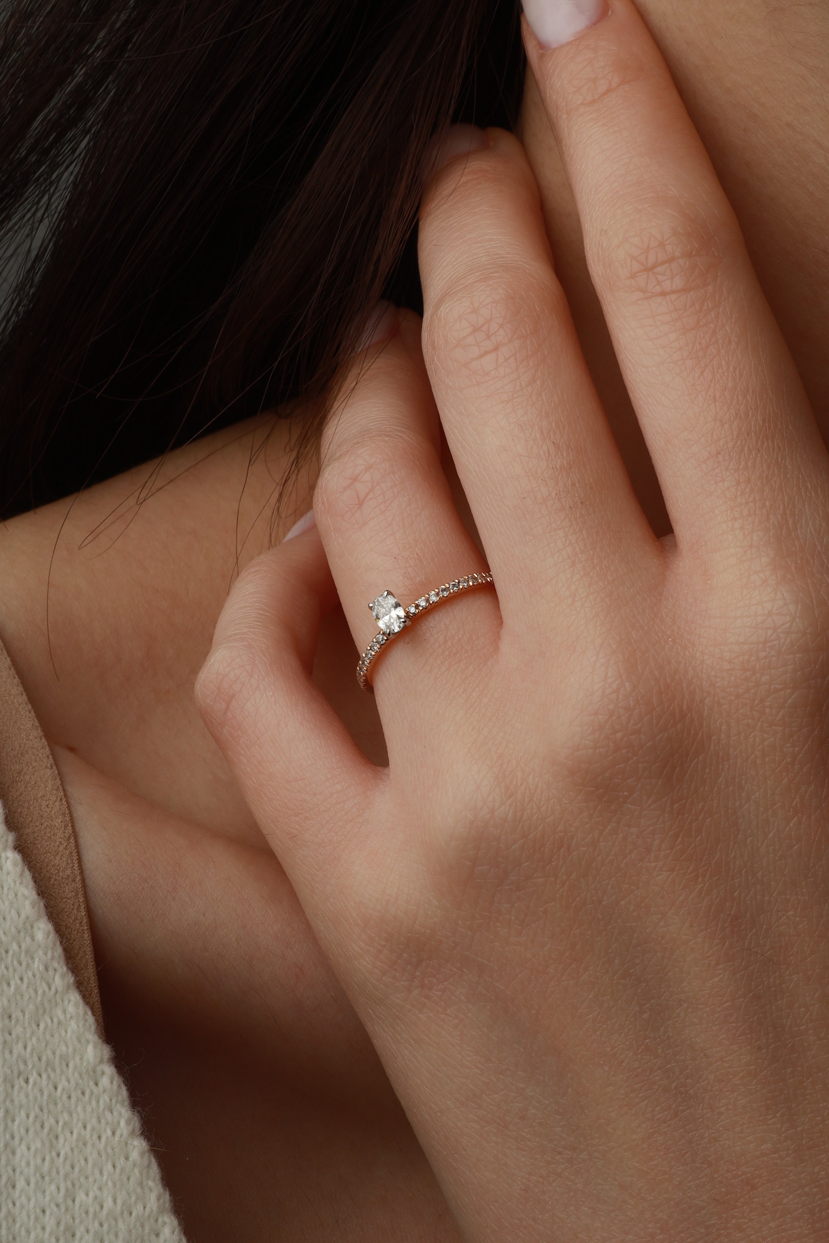 Oval Diamond Halo Engagement Ring in White Prong