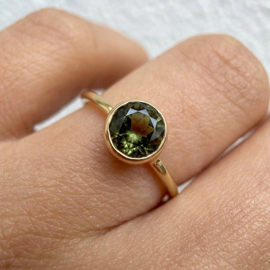Round Moldavite Bezel Ring