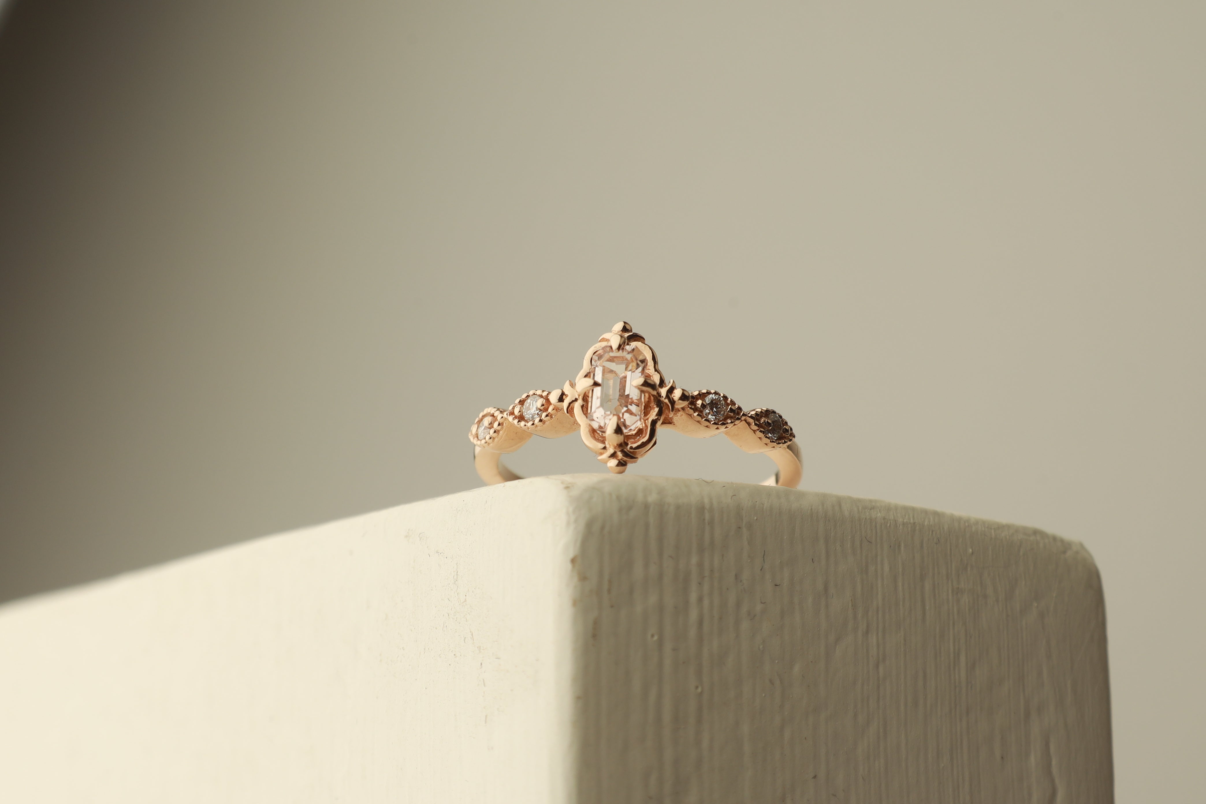 Art Deco Morganite Engagement Ring With Diamond