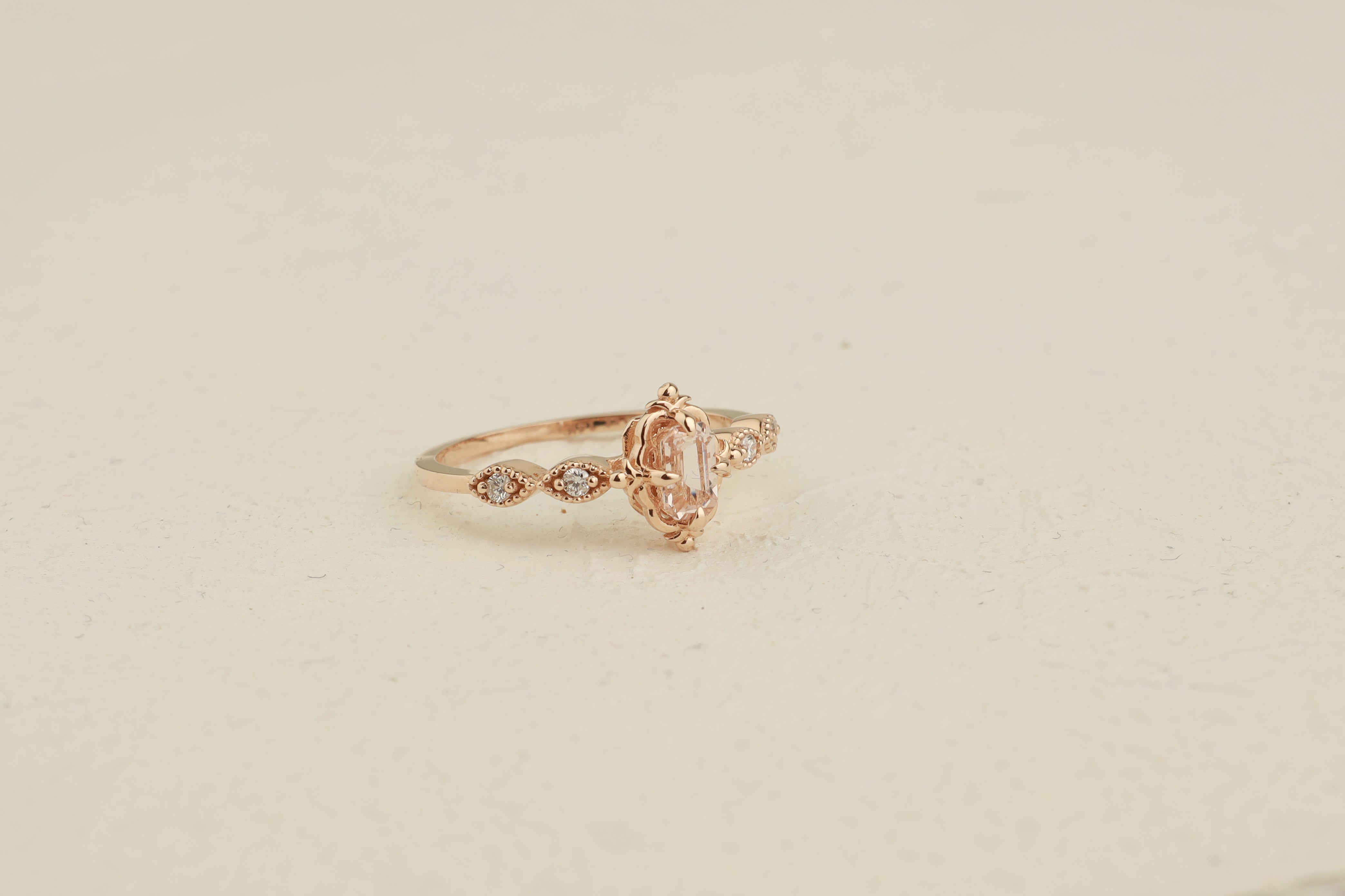 Art Deco Morganite Engagement Ring With Diamond