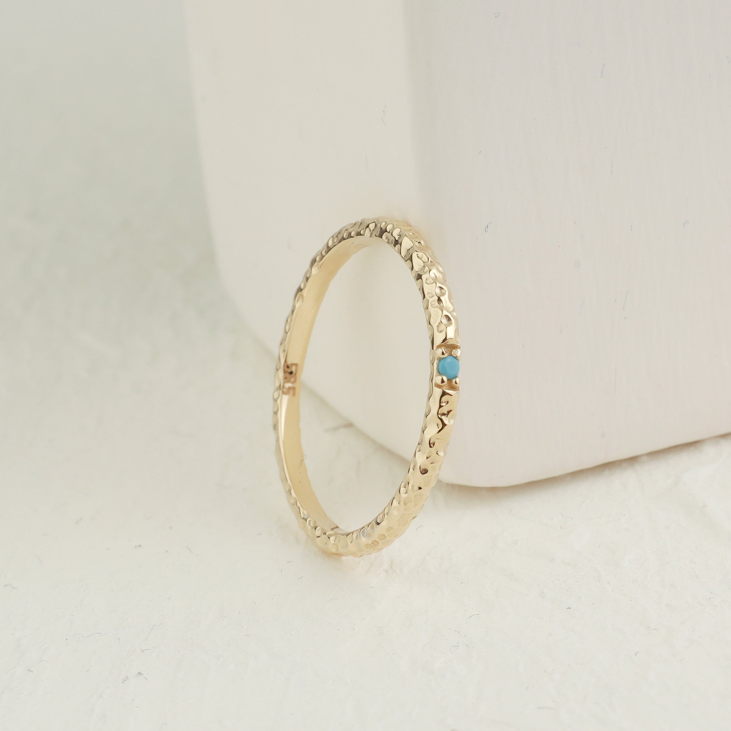 Hammered Gold Ring With Turquoise in 14k Gold