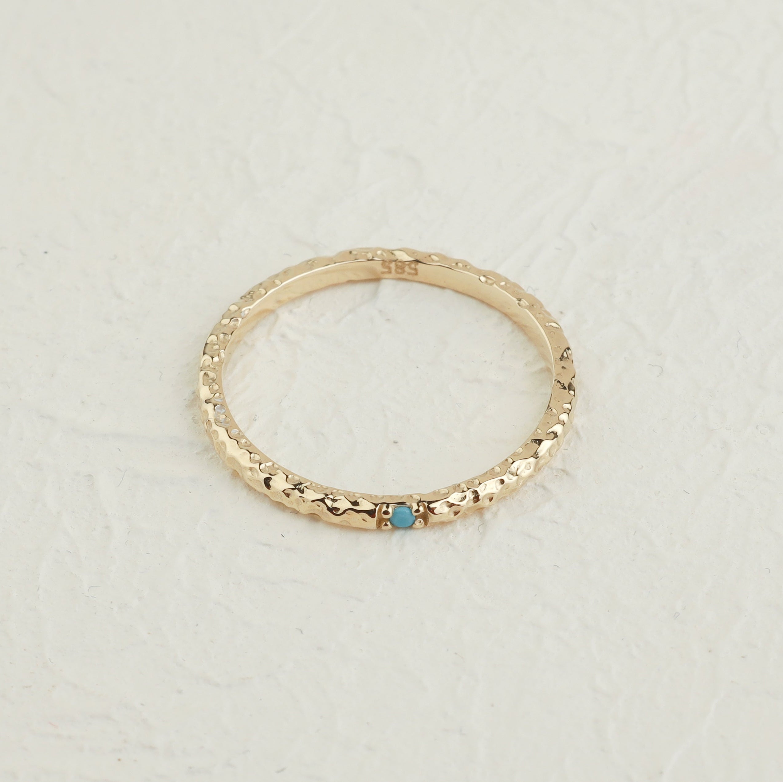 Hammered Gold Ring With Turquoise in 14k Gold