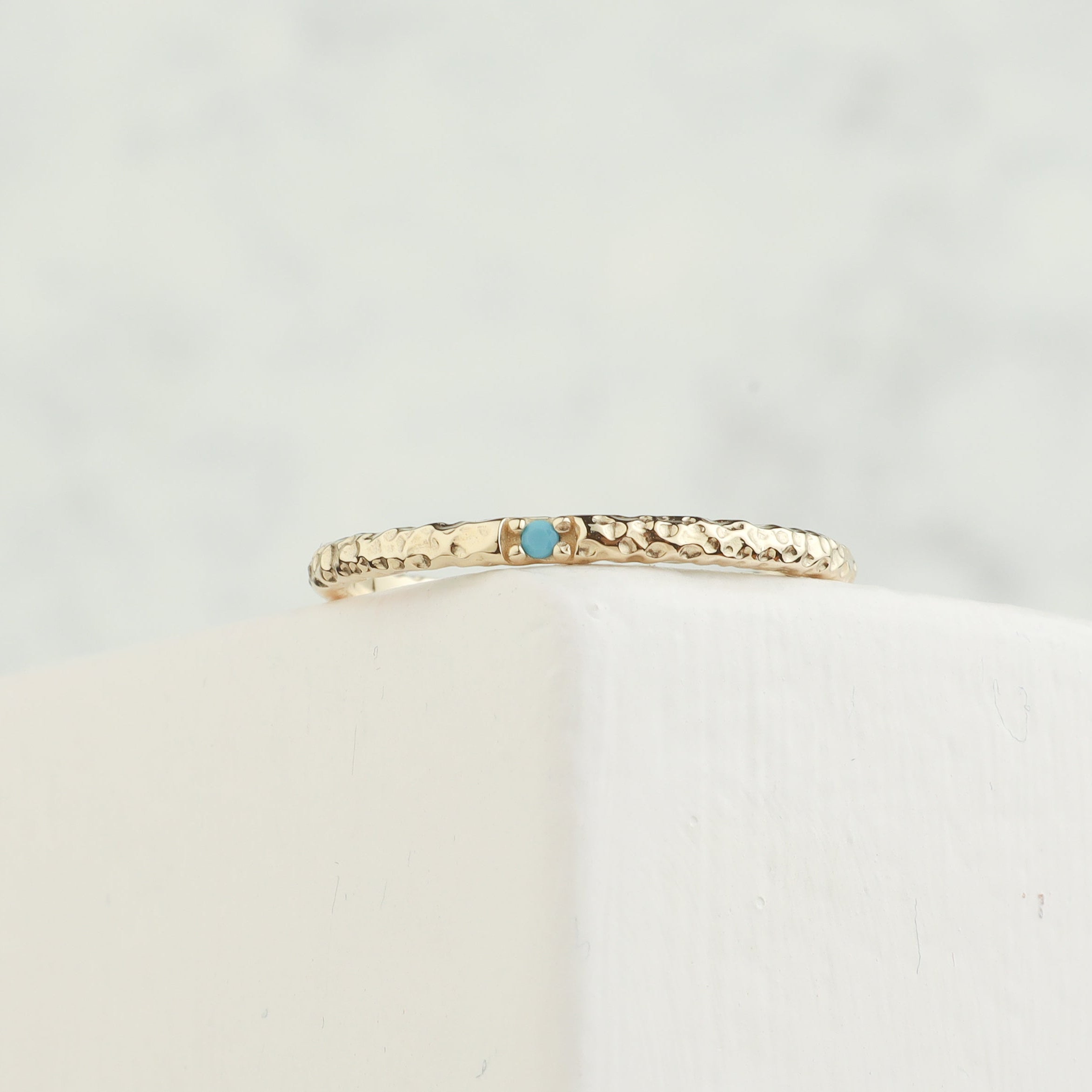 Hammered Gold Ring With Turquoise in 14k Gold