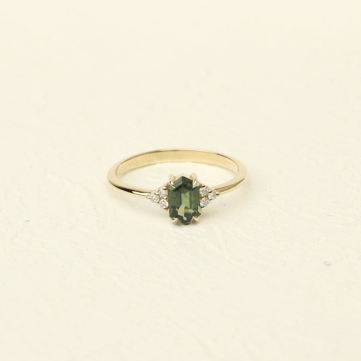 Art Deco Hexagon Green Sapphire Diamond Ring With Diamond Orizzo fine jewelry