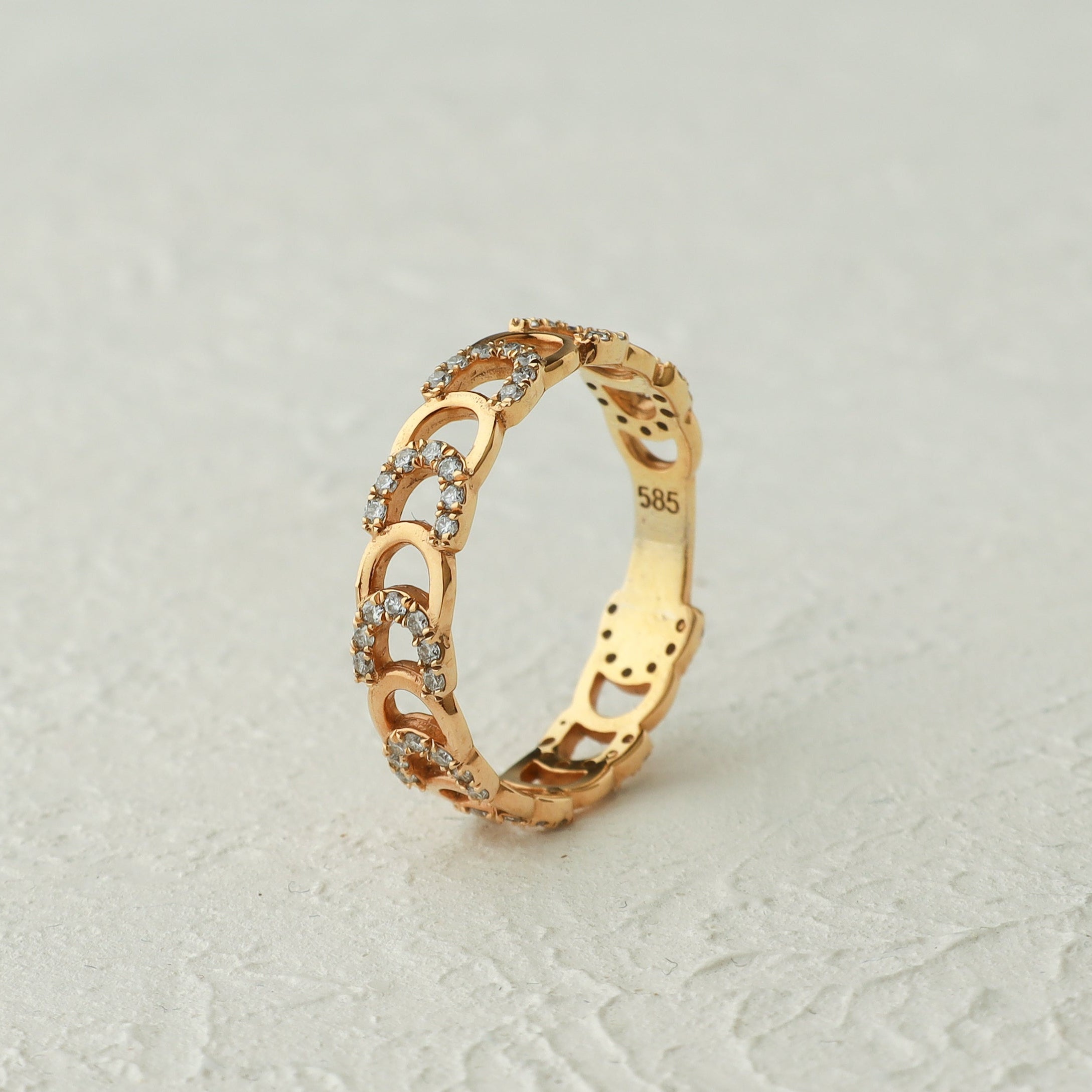 Chain Link Diamond Ring In 14K Solid Gold