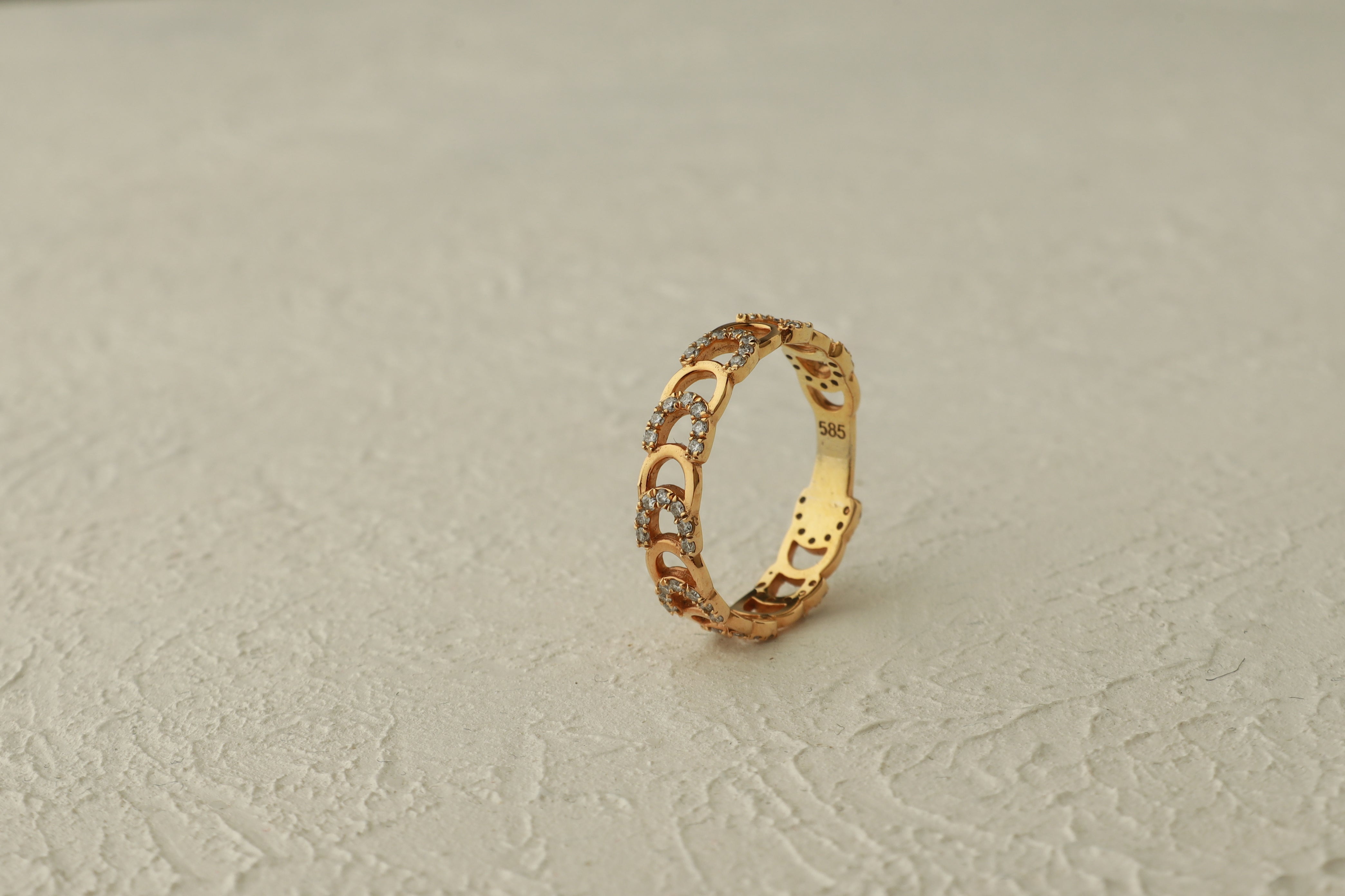 Chain Link Diamond Ring In 14K Solid Gold