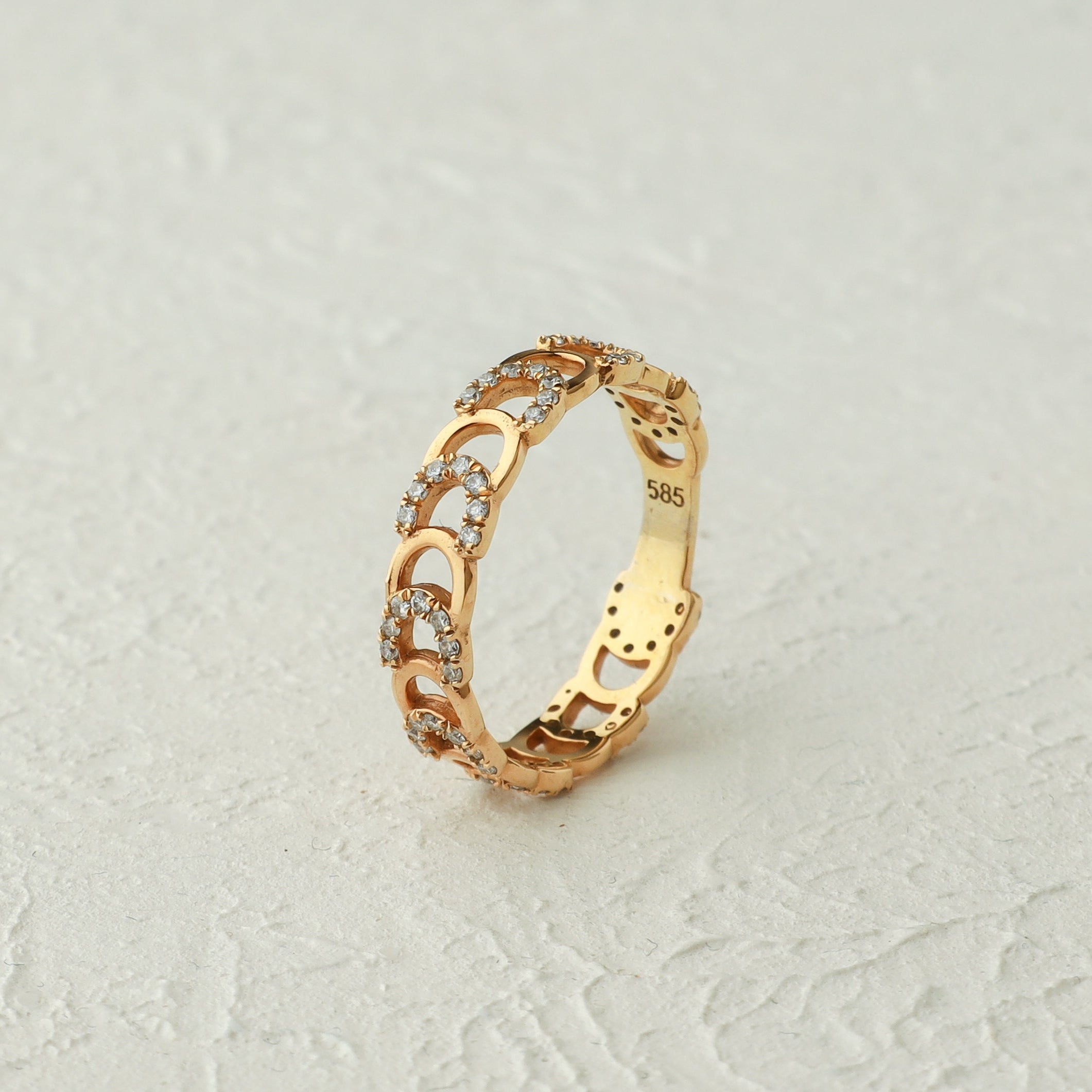 Chain Link Diamond Ring In 14K Solid Gold