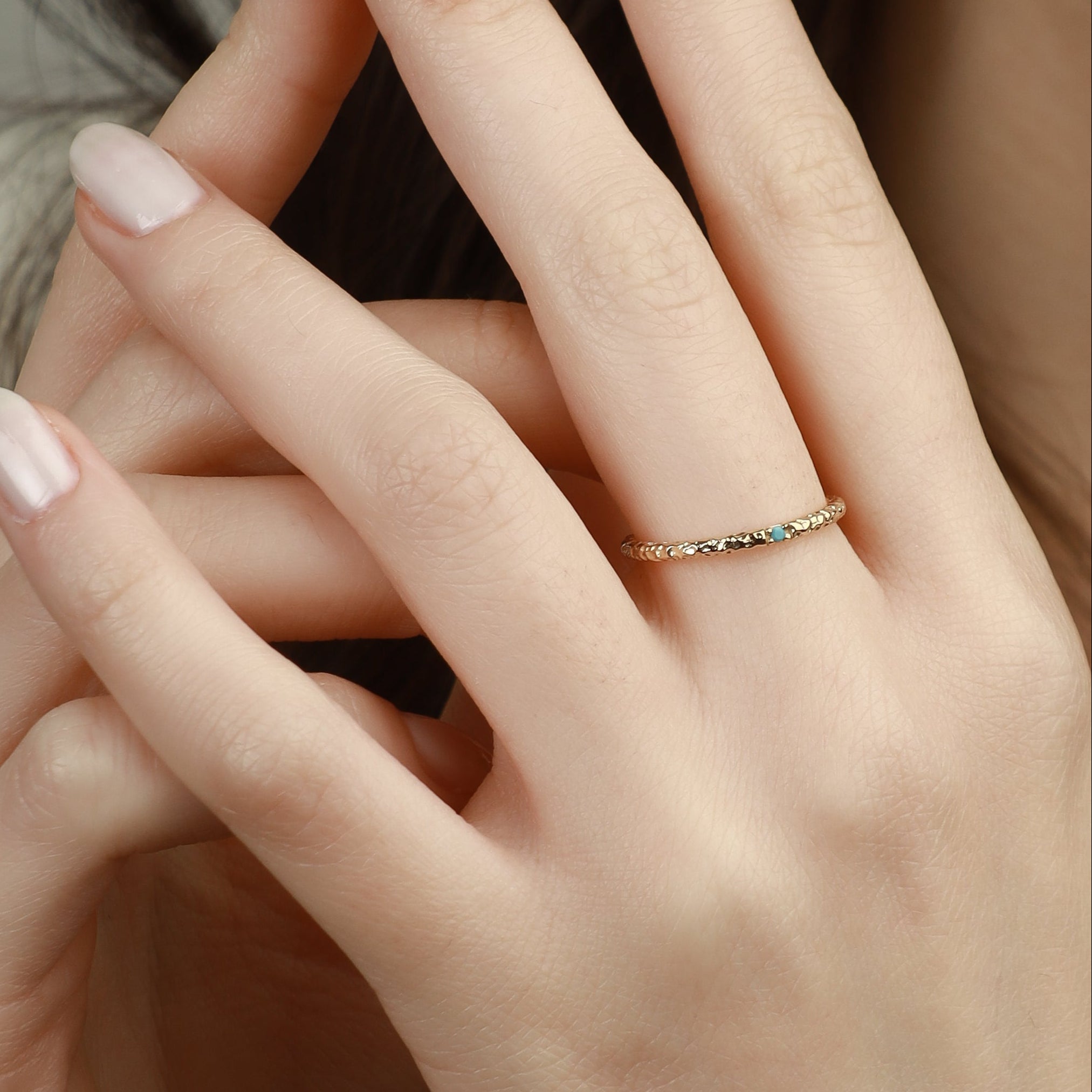 Hammered Gold Ring With Turquoise in 14k Gold