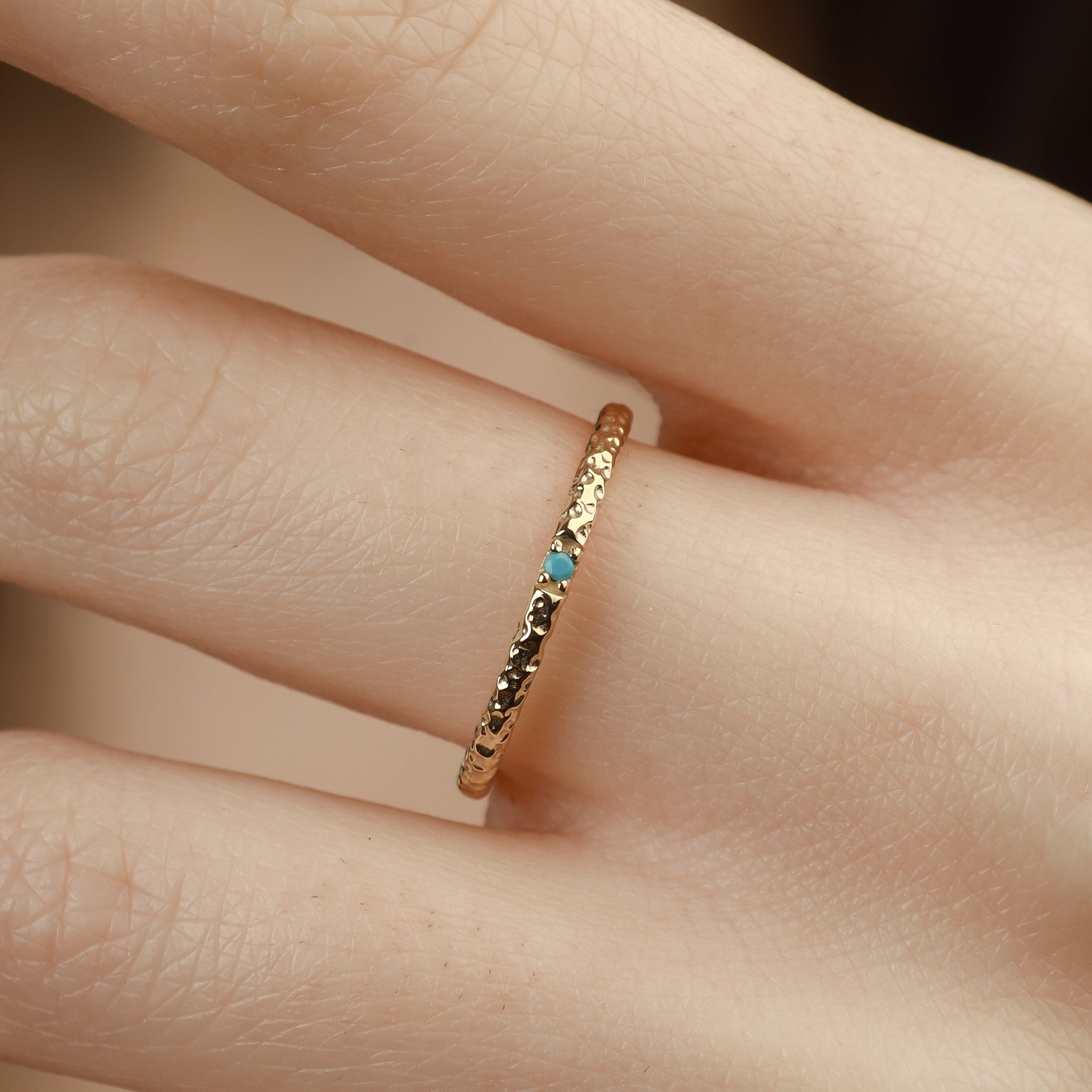 Hammered Gold Ring With Turquoise in 14k Gold