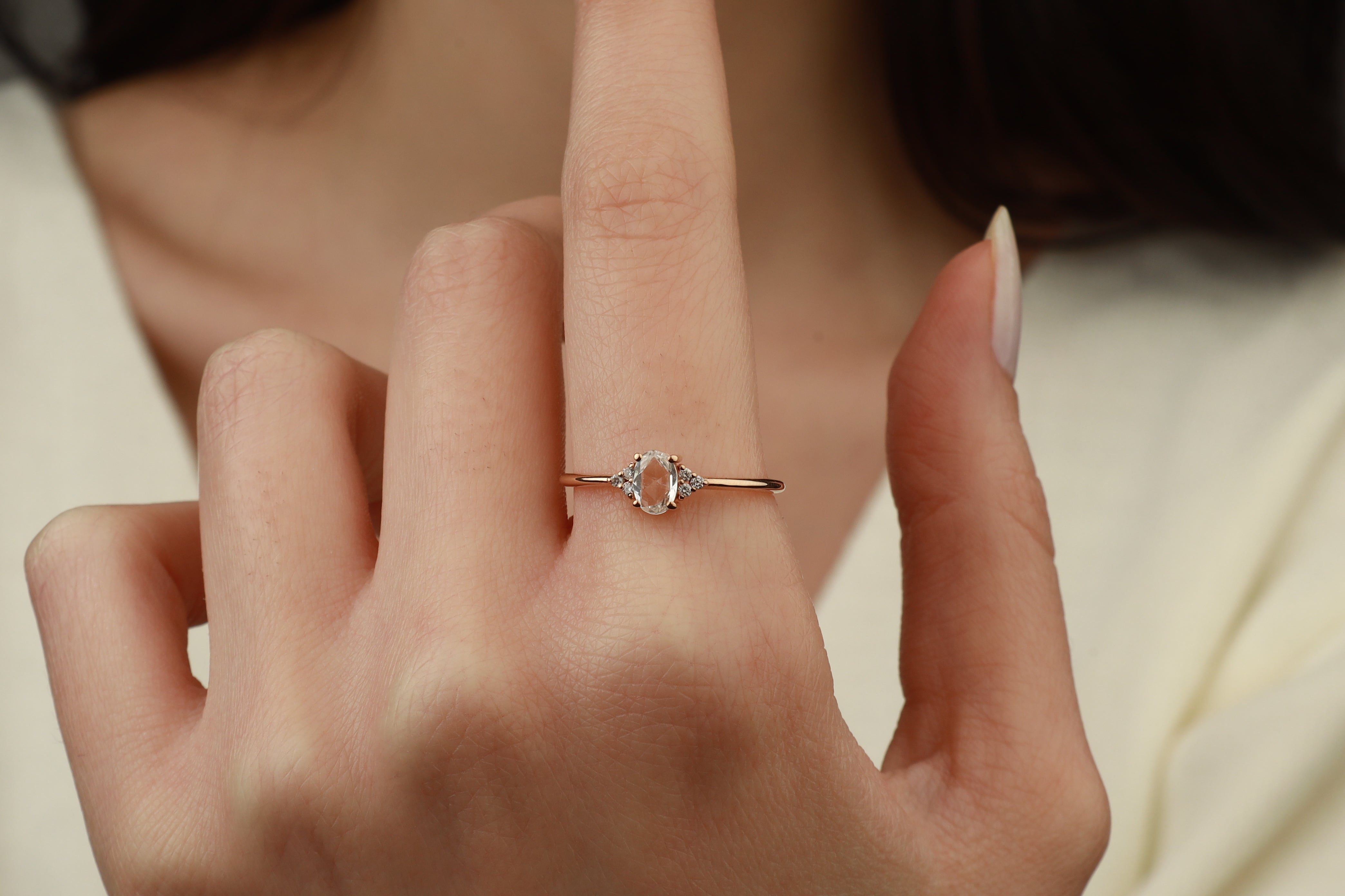 Rose Cut White Sapphire Ring With Diamonds