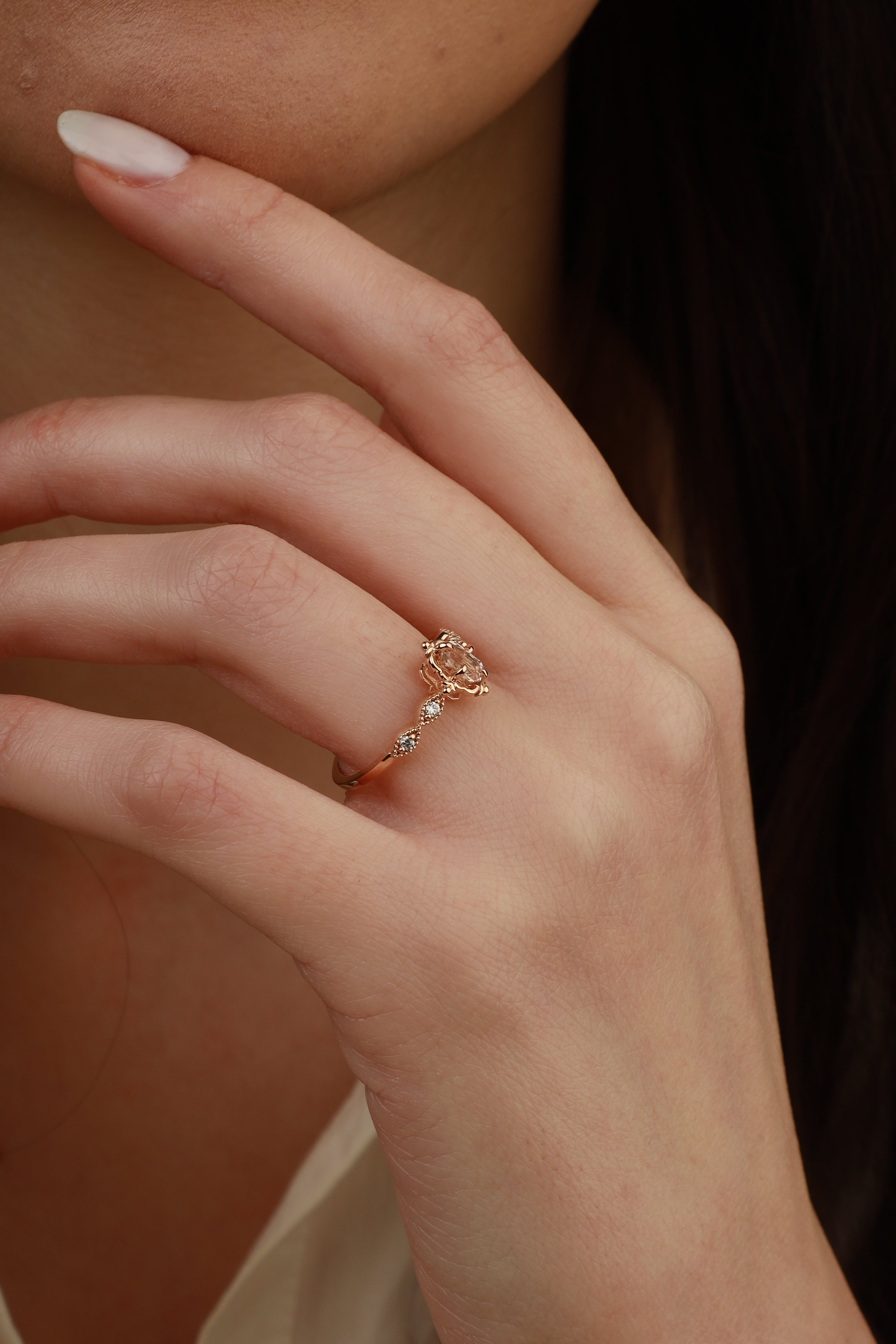 Art Deco Morganite Engagement Ring With Diamond