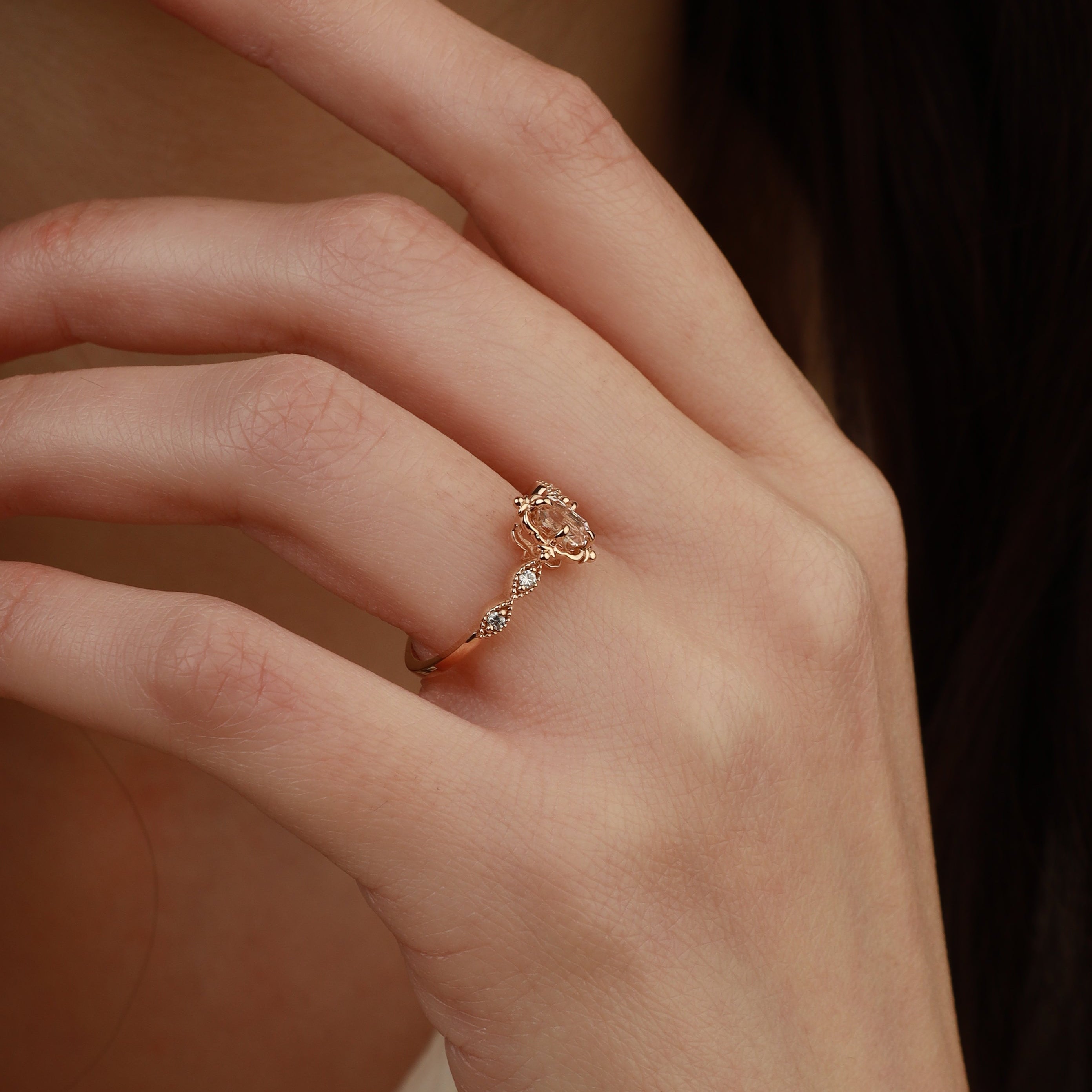 Art Deco Morganite Engagement Ring With Diamond