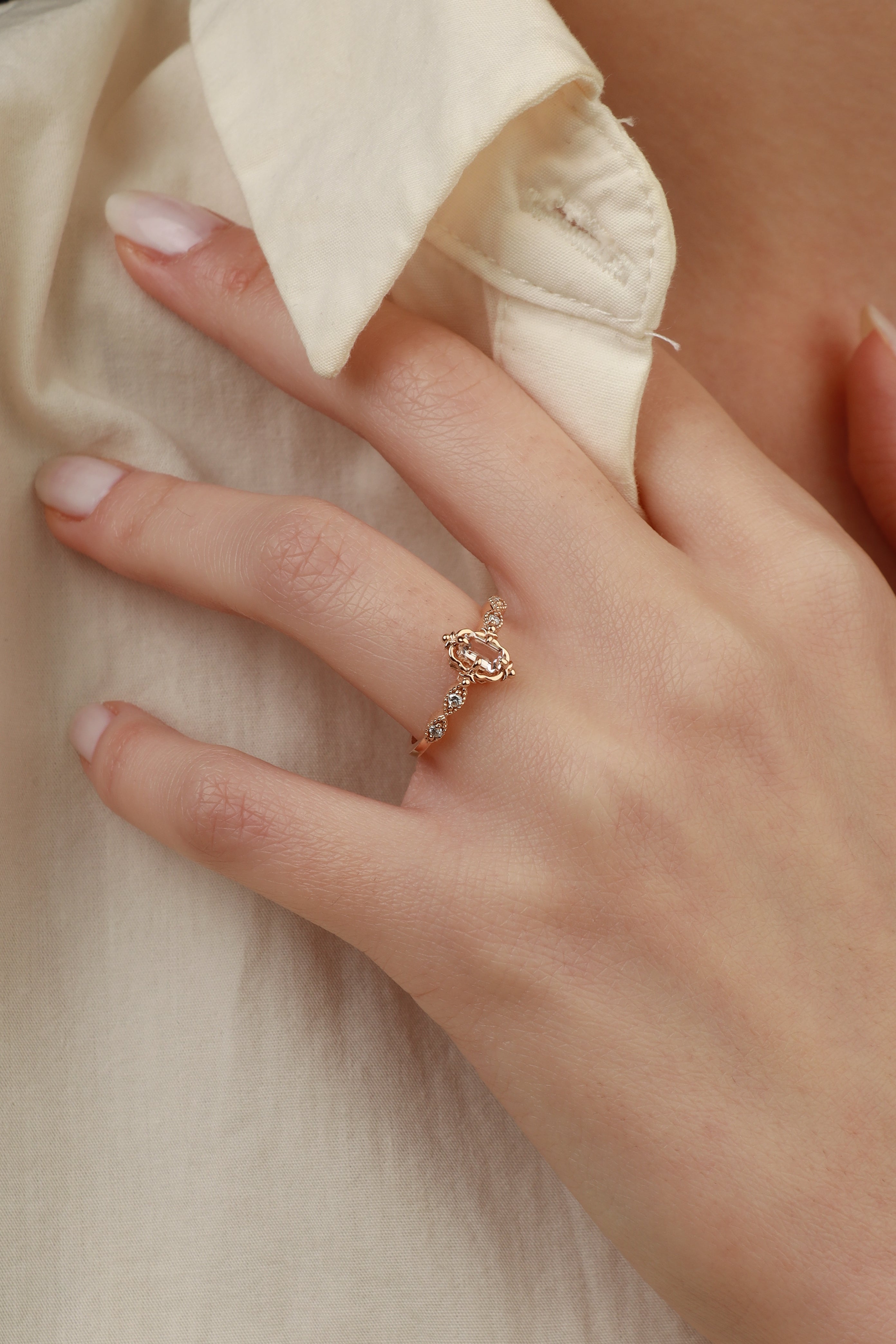 Art Deco Morganite Engagement Ring With Diamond