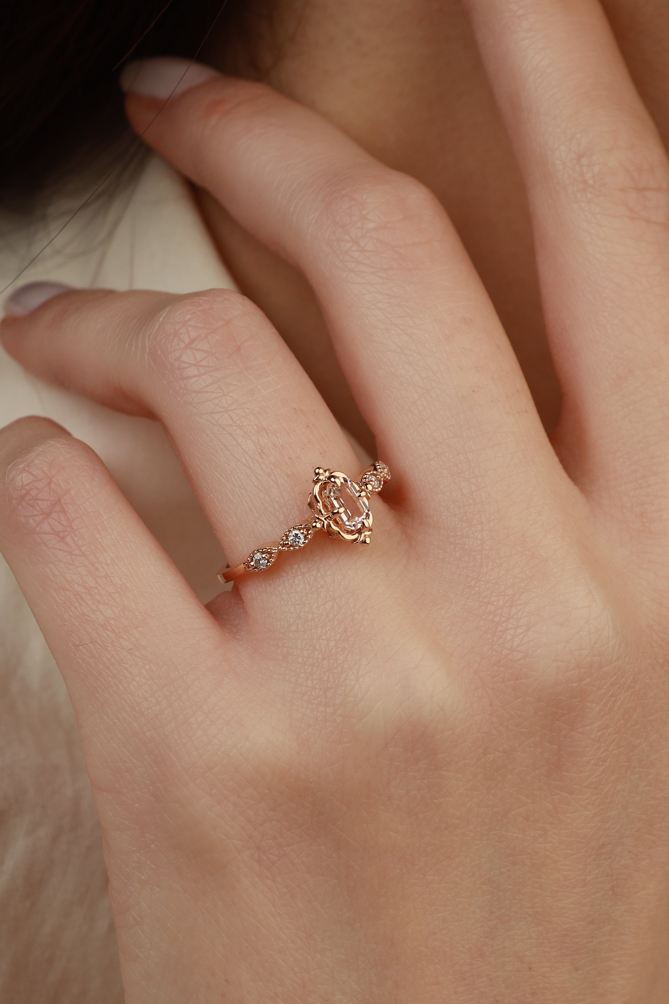 Art Deco Morganite Engagement Ring With Diamond