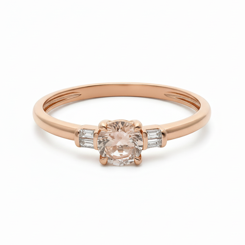 Morganite Ring with Baguette Diamonds