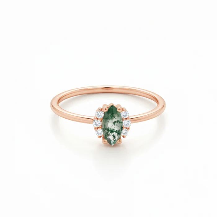 Marquise Moss Agate Diamond Engagement Ring