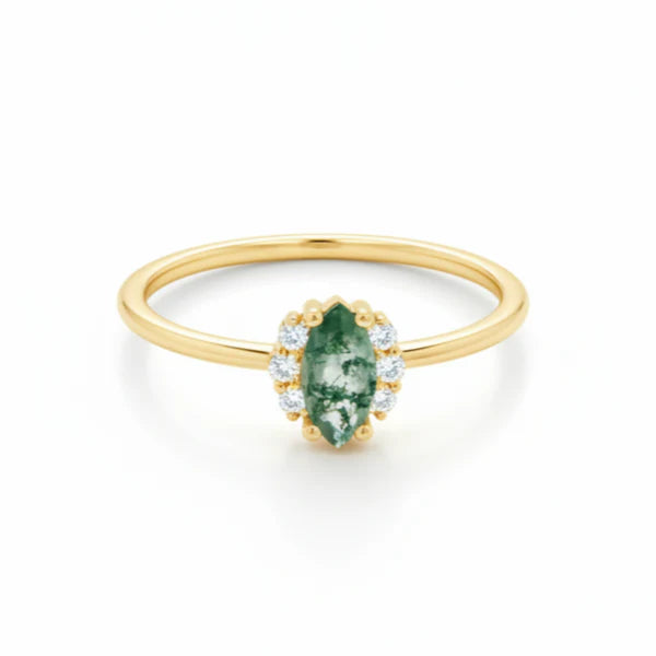 Marquise Moss Agate Diamond Engagement Ring