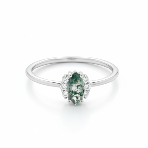 Moss Agate and Diamond Engagement Ring