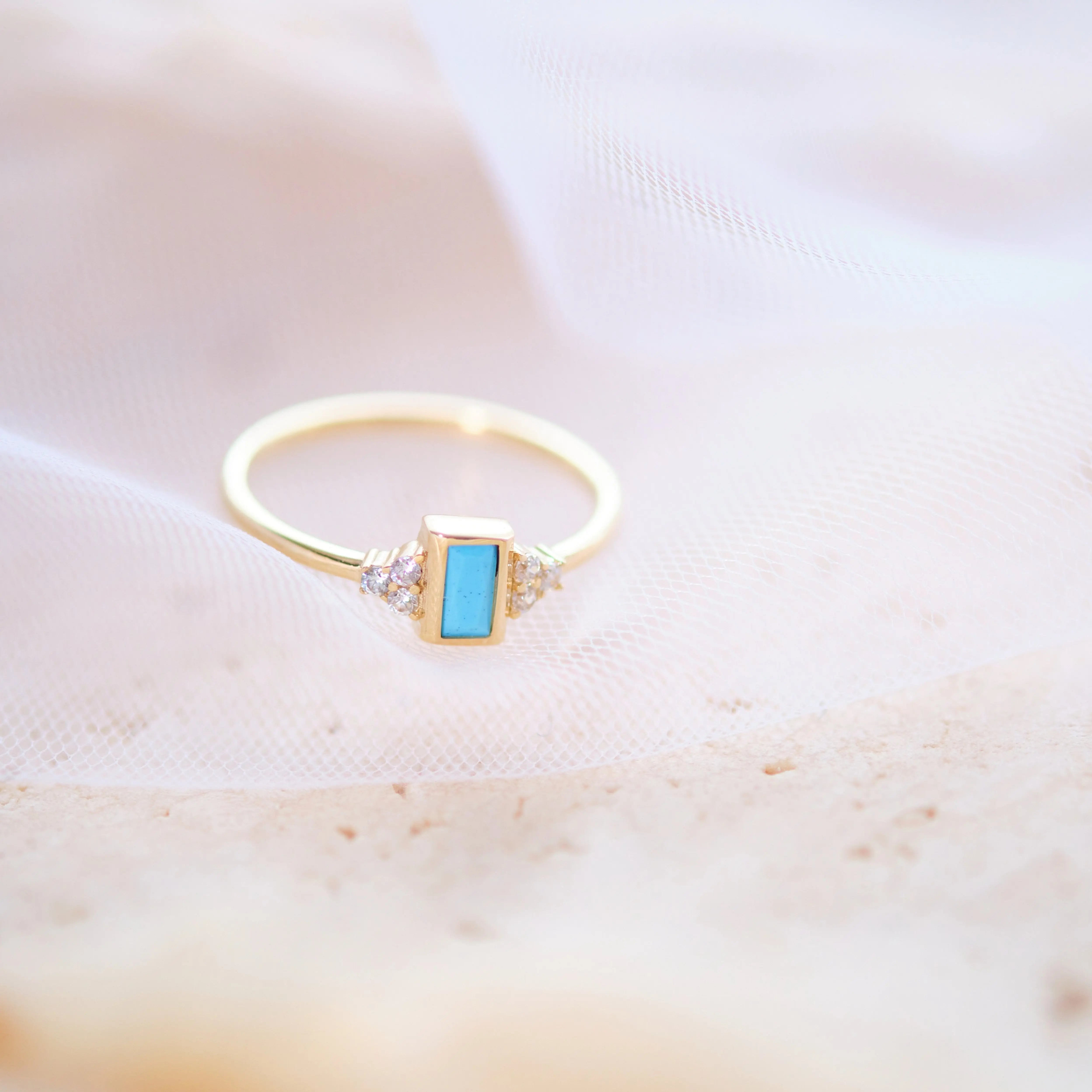 Art Deco Turquoise Engagement Ring With Diamond Orizzo fine jewelry