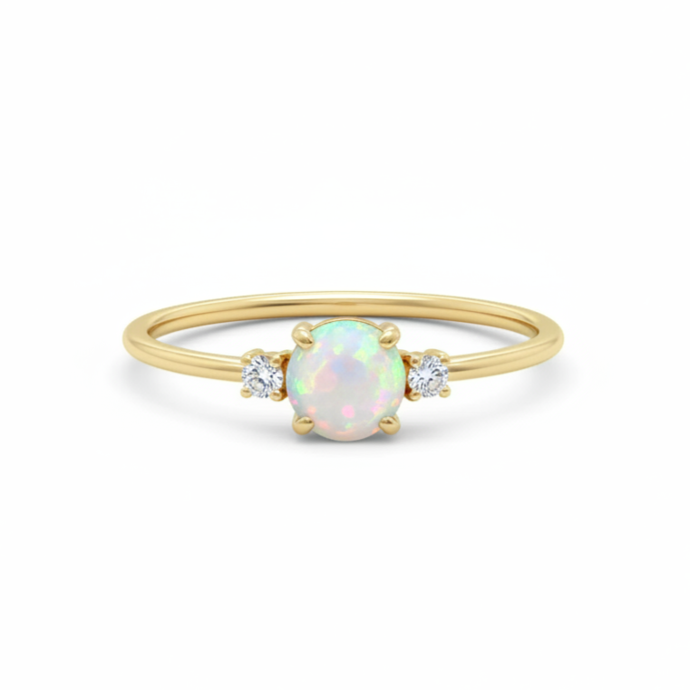 Opal Engagement Ring With Diamond