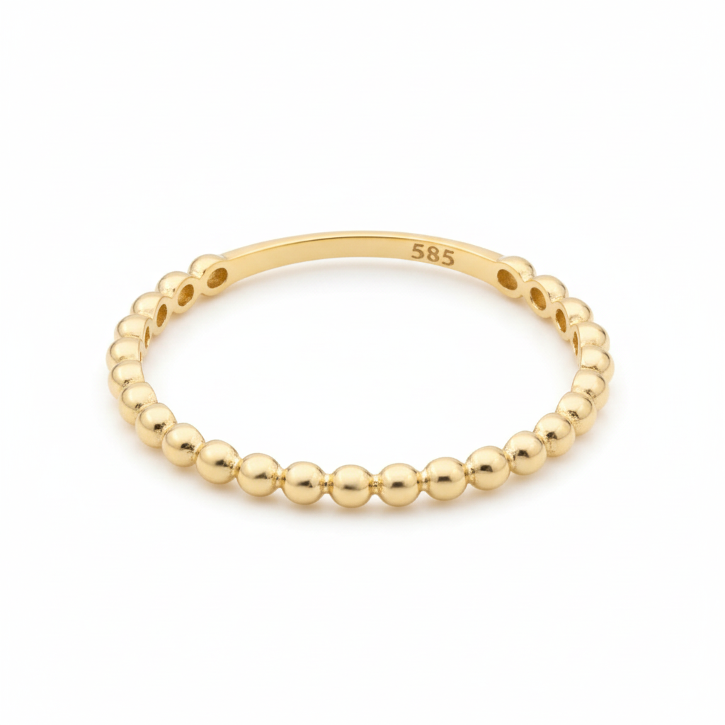 Prsten z plného zlata s korálkovým designem – Beaded Gold Ring ze 14karátového zlato