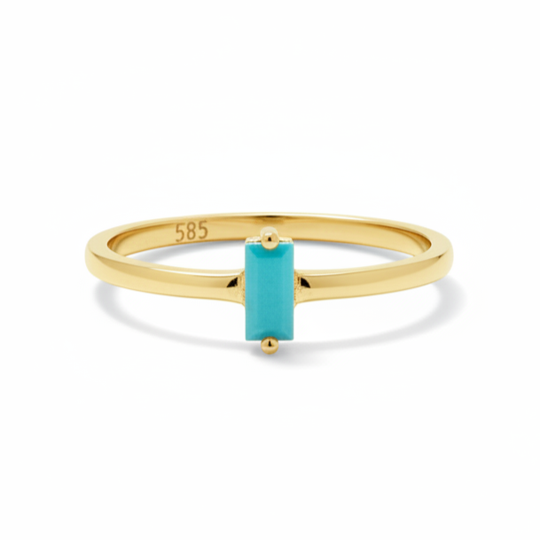 Solitaire prsten s tyrkysem v baguette brusu ze 14karátového zlato
