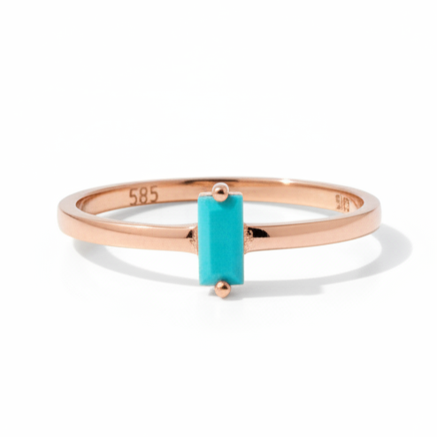 Solitaire prsten s tyrkysem v baguette brusu ze 14karátového zlato