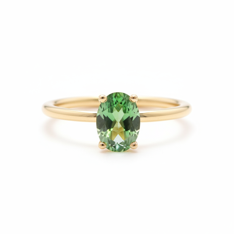 Solitaire Oval Green Tourmaline Ring