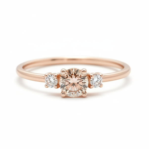 Zásnubní prsten se šampaňským diamantem a třemi kameny z 14karátového zlata