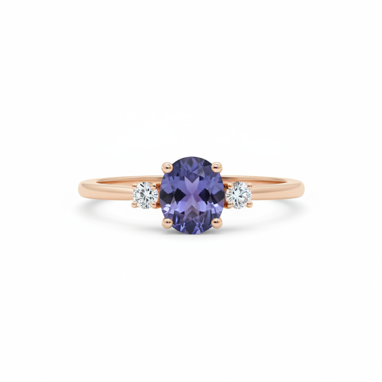 Three Stone Tanzanite Diamond Ring